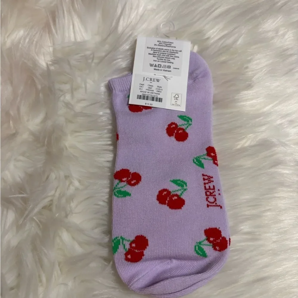 J. Crew Purple Socks with Cherry Pattern